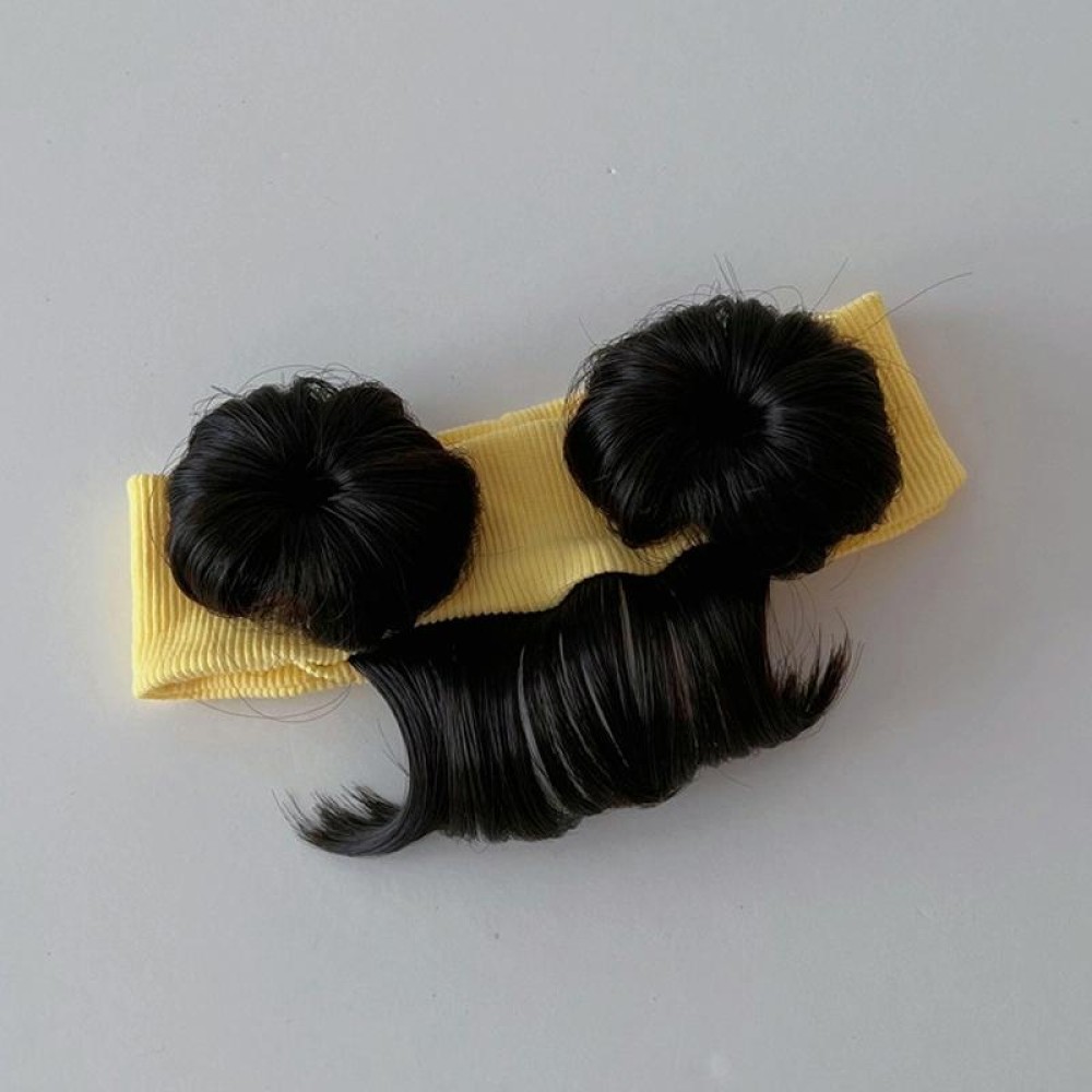Children Cute Bud Dual Bun Hair Wig Baby Versatile Headdress Bangs Hair Bands(Yellow)