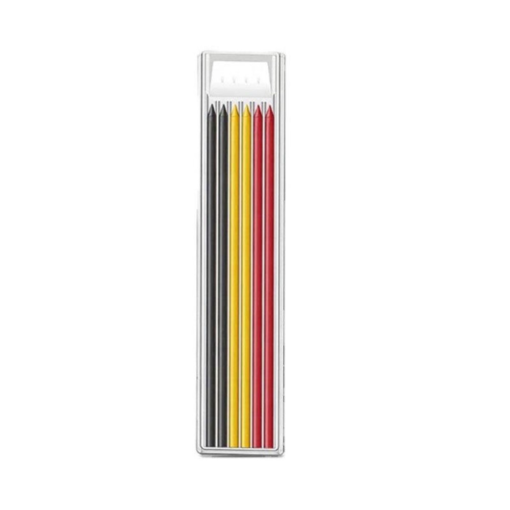 Metal Long Tip Deep Hole Woodworking Pencil Quick Dry Marker, Color: 2pcs Black+2pcs Red+2pcs Yellow Lead Core