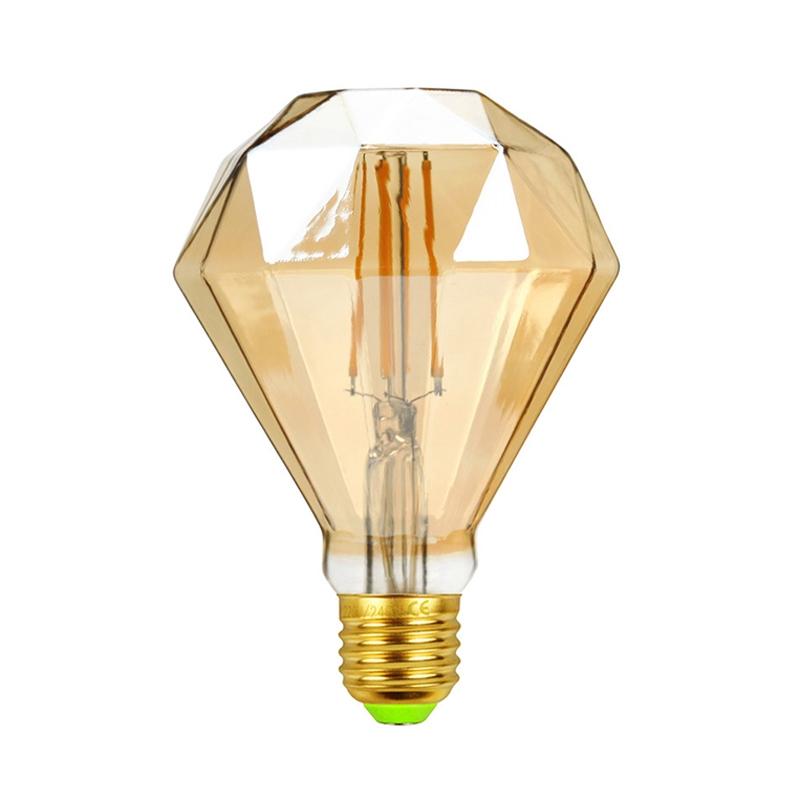 E27 Screw Port LED Vintage Light Shaped Decorative Illumination Bulb, Style: Flat Diamond Gold(110V 4W 2700K)
