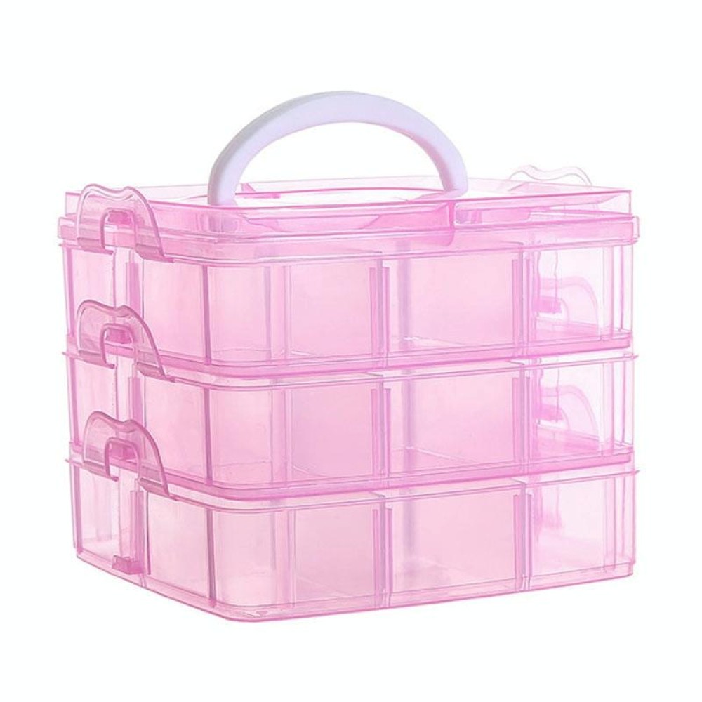 3 Layer Detachable Jewelry Storage Box Plastic Handheld Cosmetic Storage Box(Pink)