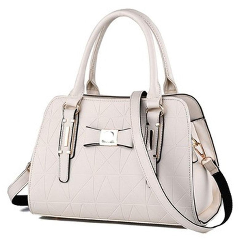 Women Bowknot Embossed Handbag Large Capacity Shoulder Bag(White)