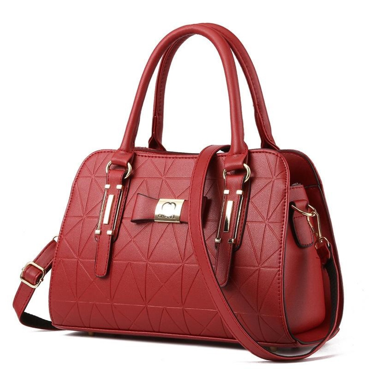 Women Bowknot Embossed Handbag Large Capacity Shoulder Bag(Burgundy)