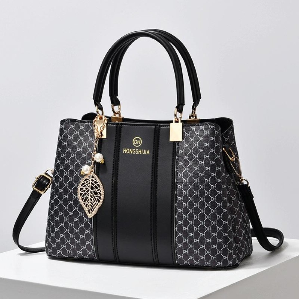 Spring Summer Lady Handbag Large Capacity Colorblocking Shoulder Crossbody Bag(Black)