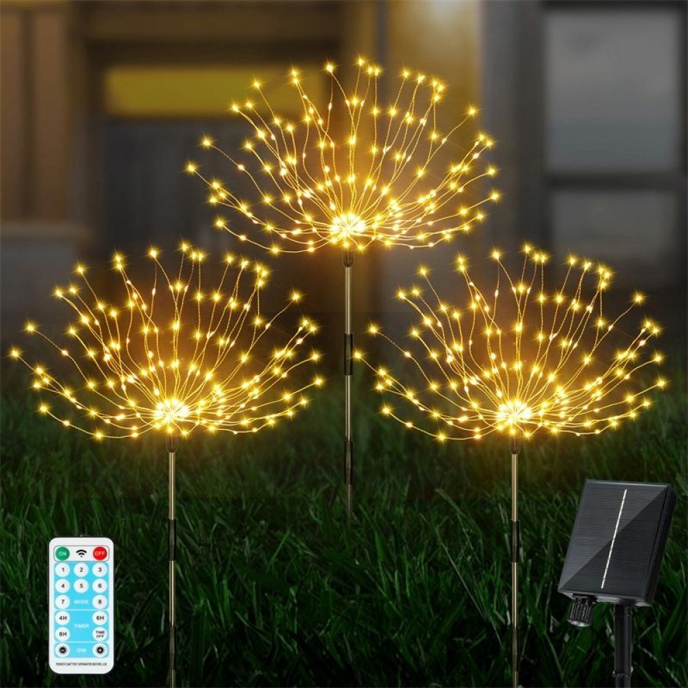 1 Drag 3 Warm Light 360 LEDs Solar Fireworks Lamp Grass Globe Dandelion Flash String With Remote Control