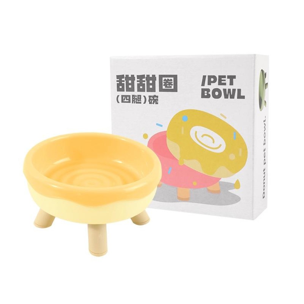 Donut Dog Cat Food Bowl Pet Anti-Overturned Water Drinking Feeder To Protect Cervical Spine(Yellow)