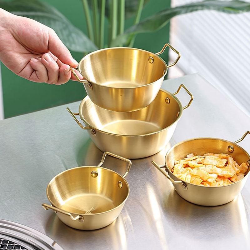 14cm 304 Stainless Steel Thickened Double Ear Soup Bowl Snack Bowl Fried Chicken Bowl(Gold)