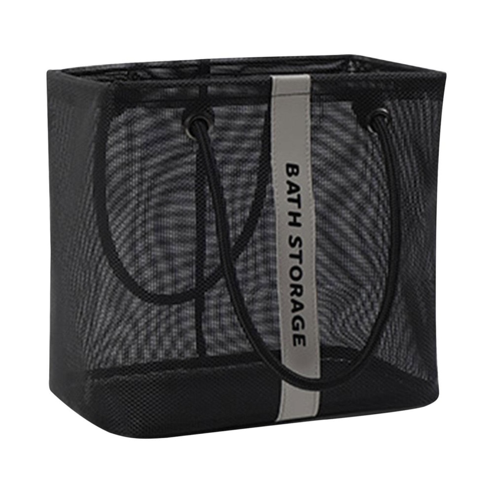 Mesh Toiletry Bag Basket Drainable Bath Bag Foldable Large Open Tote Bag Long Black