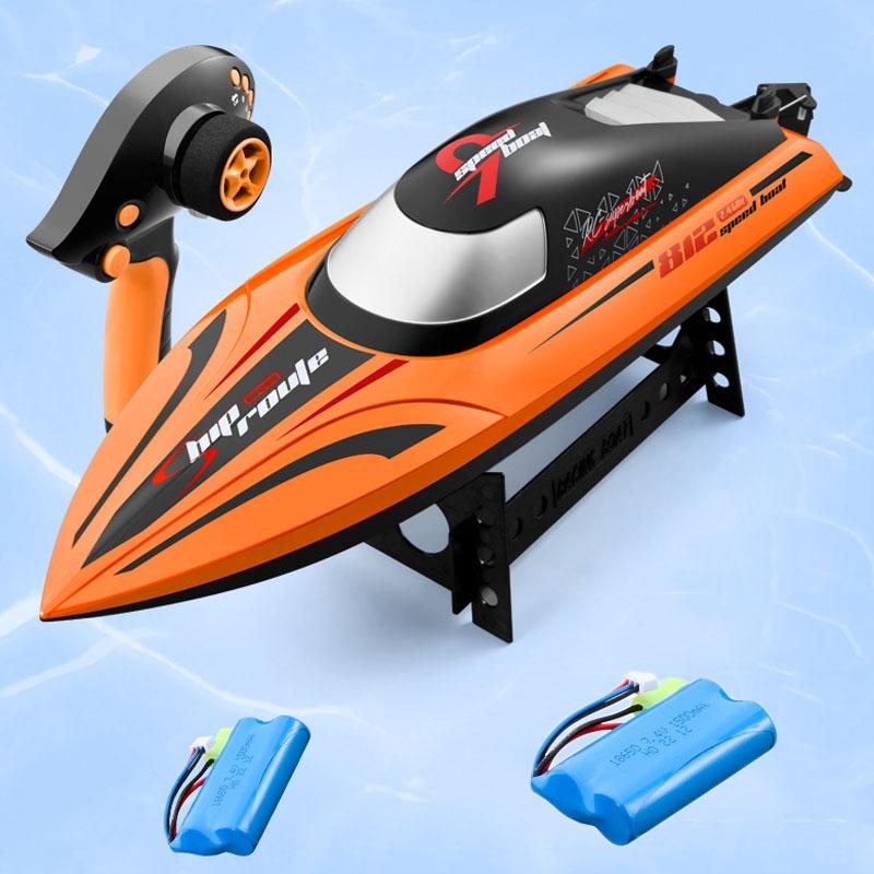 812 High-Speed RC Boat Large Horsepower Speedboat Long Endurance Waterproof Boys Water Toy Dual Batteries(Orange)