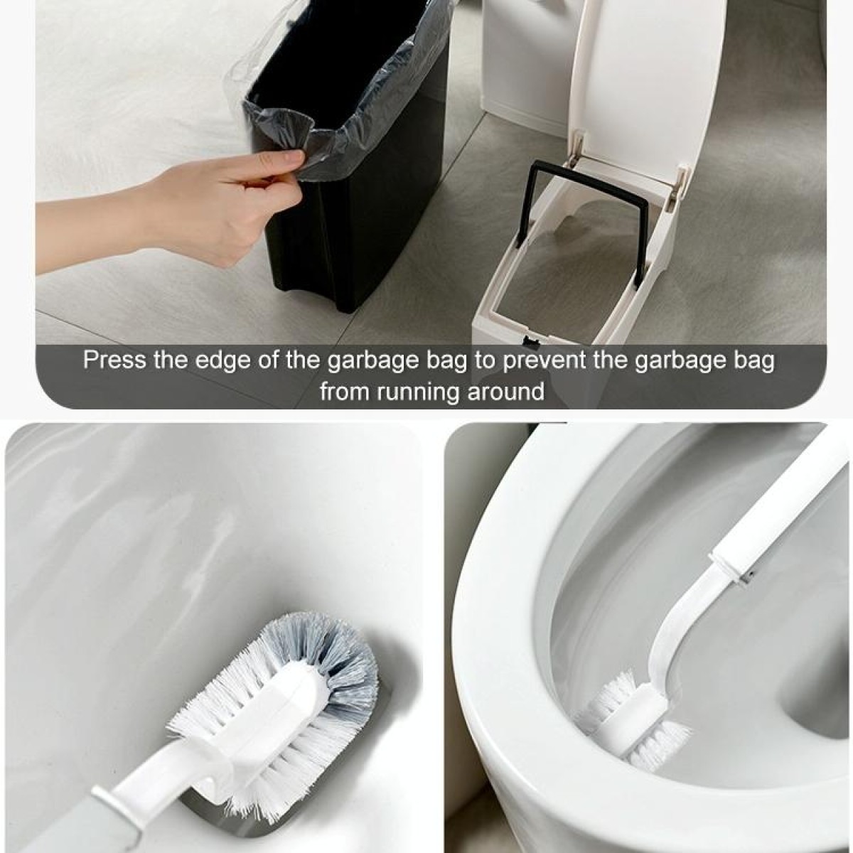 Bathroom Toilet Toilet Brush Integrated Pressing Open Lid Square Trash Can Set with Brush(Gray)