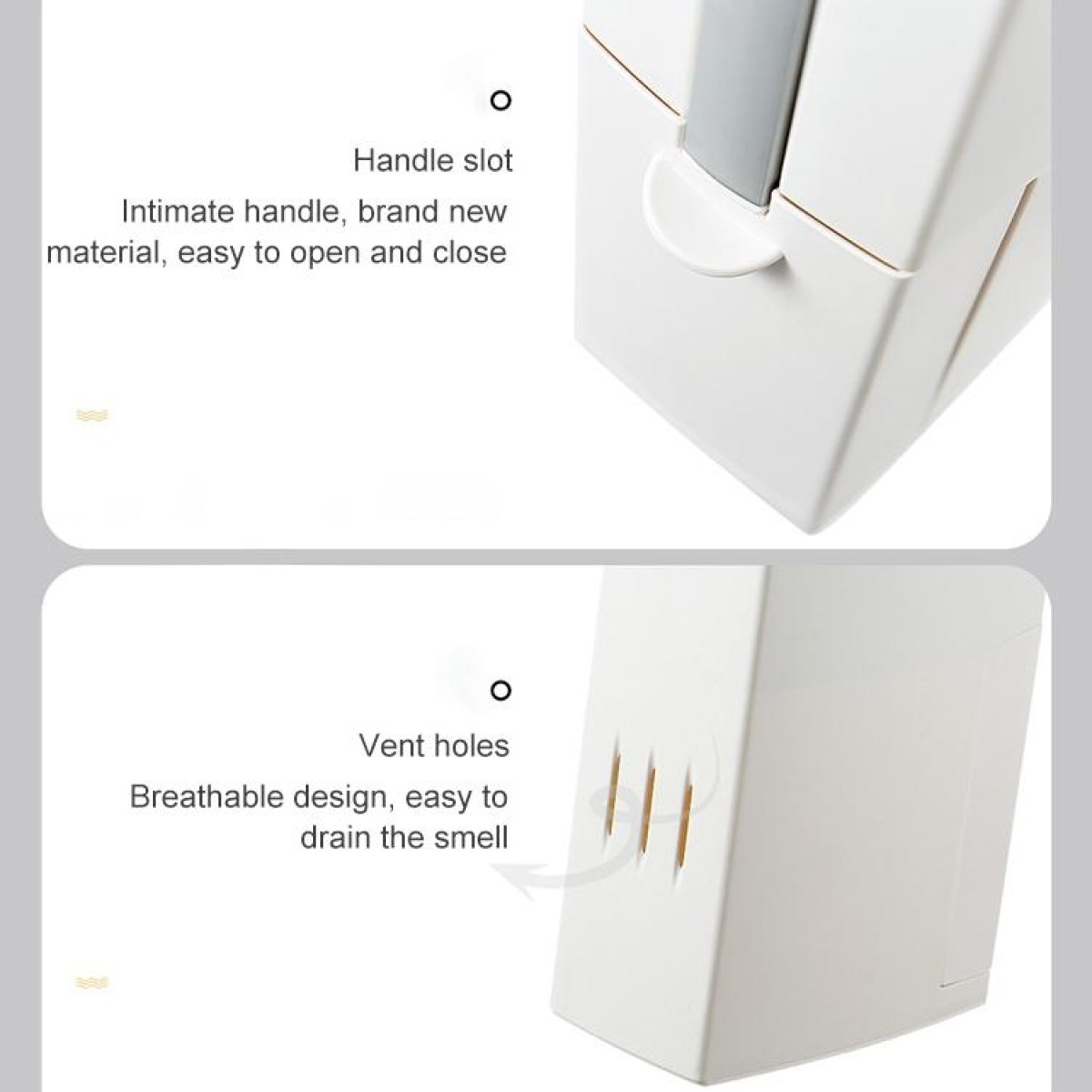 Bathroom Toilet Toilet Brush Integrated Pressing Open Lid Square Trash Can Set with Brush(Ivory White)