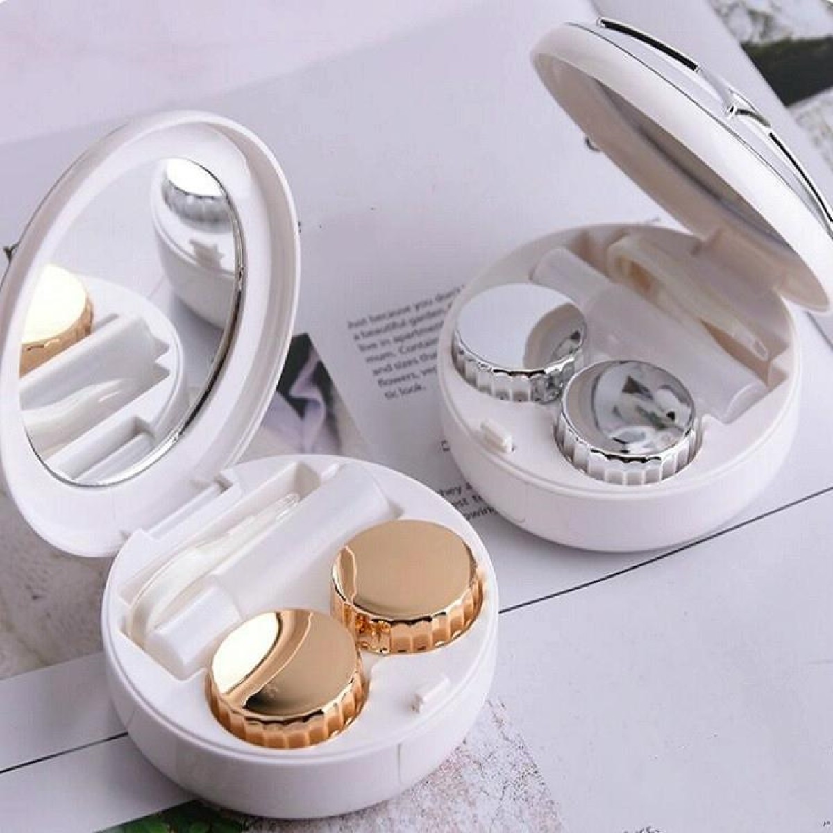 Portable Beauty Lens Care Double Box Contact Lens Case(Gold)