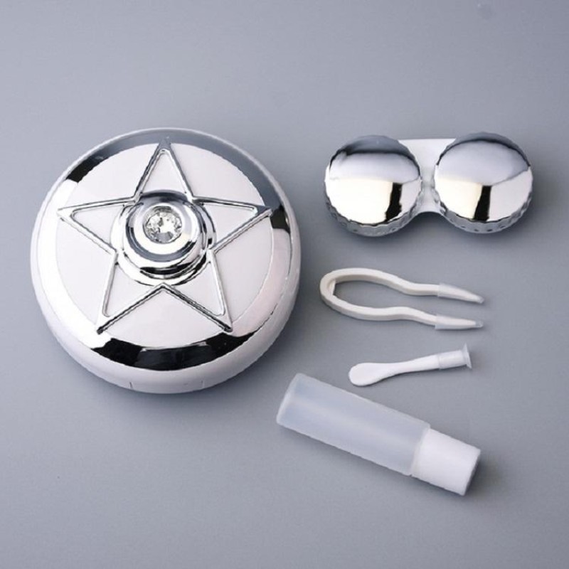 Portable Beauty Lens Care Double Box Contact Lens Case(Silver)