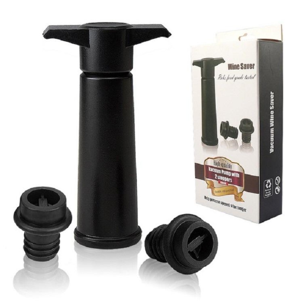 Red Wine Vacuum Pump Freshener Silicone Wine Stopper Set, Specification:Black Pump 2 Stoppers (Box)