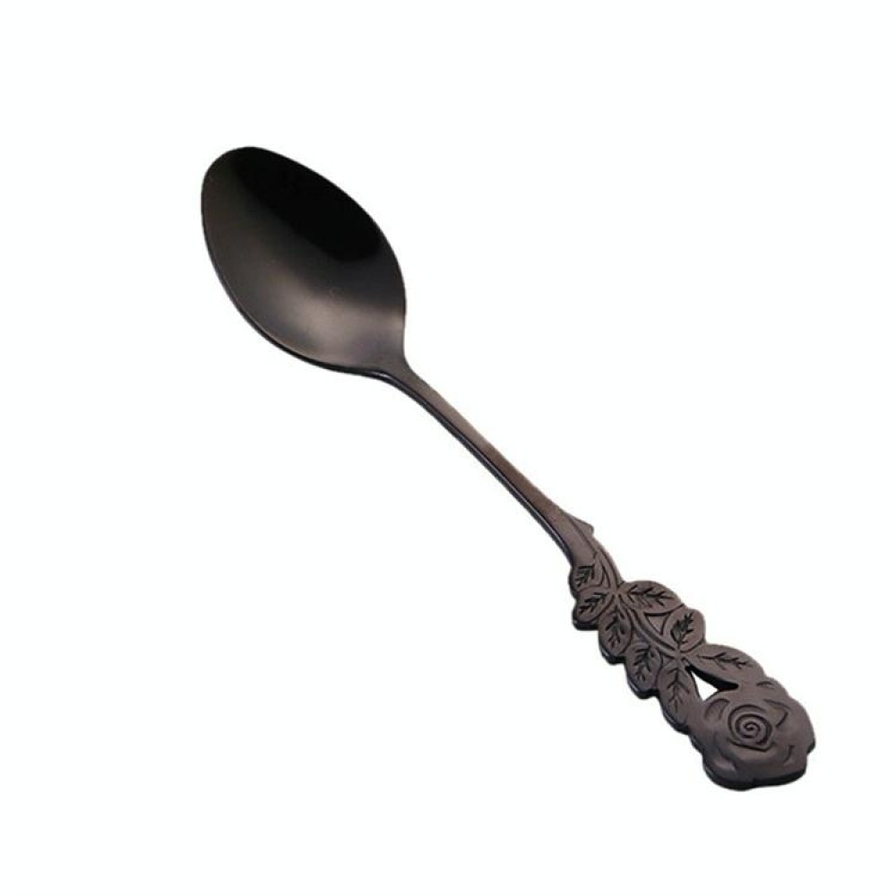 Small Mini Stainless Steel Rose Flower Coffee Spoon Strring Spoon Teaspoon Tea Spoon Dessert Spoon Long Handle Tableware(Black Gold)