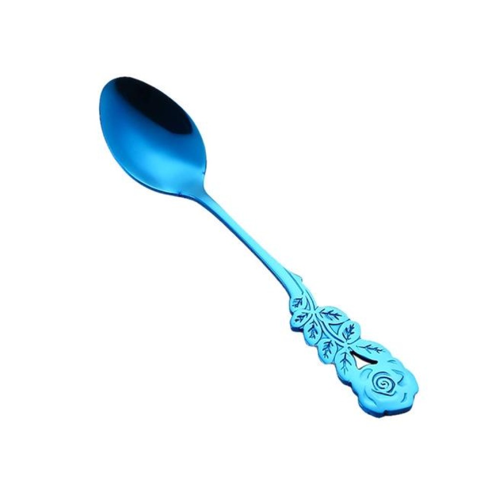 Small Mini Stainless Steel Rose Flower Coffee Spoon Strring Spoon Teaspoon Tea Spoon Dessert Spoon Long Handle Tableware(Blue)
