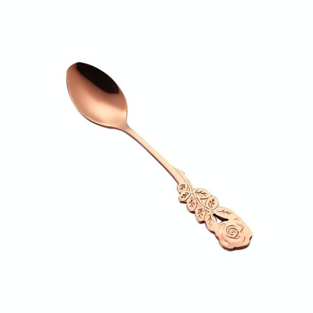Small Mini Stainless Steel Rose Flower Coffee Spoon Strring Spoon Teaspoon Tea Spoon Dessert Spoon Long Handle Tableware(Rose Gold)