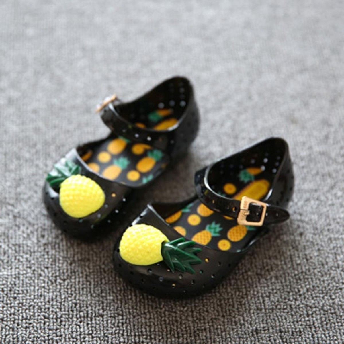 Mini Pineapple Fruit Hole Summer Jelly Children Shoes Plain Rain Boot, Shoe Size:26(Black)