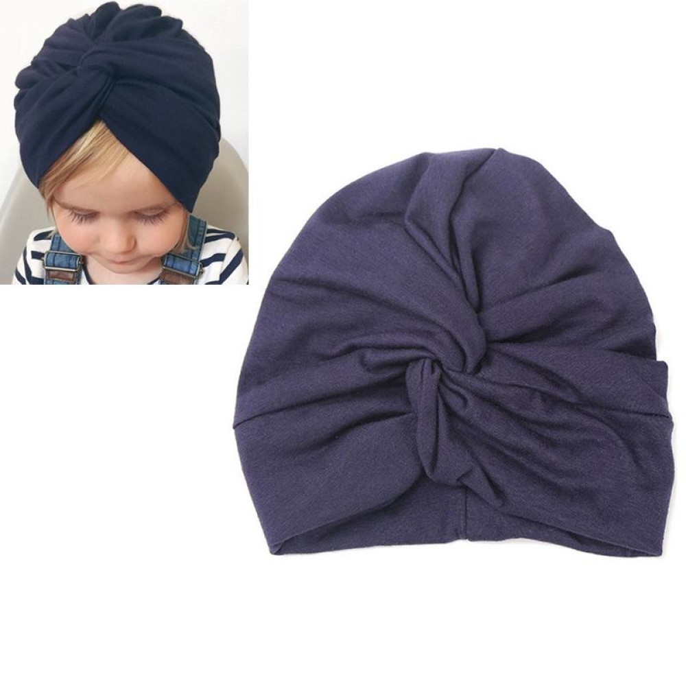 Baby Hat Cotton Soft Turban Knot Summer Bohemian Kids Girls Newborn Cap(Navy Blue)