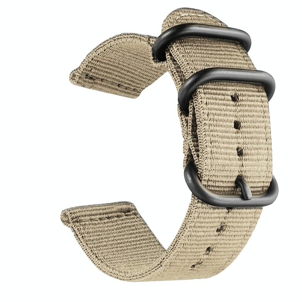 Washable Nylon Canvas Watchband, Band Width:18mm(Khaki with Black Ring Buckle)