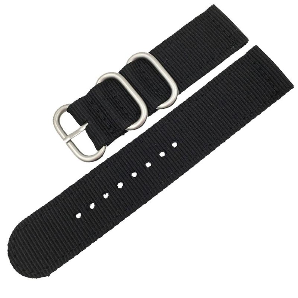 Washable Nylon Canvas Watchband, Band Width:18mm(Black with Silver Ring Buckle)