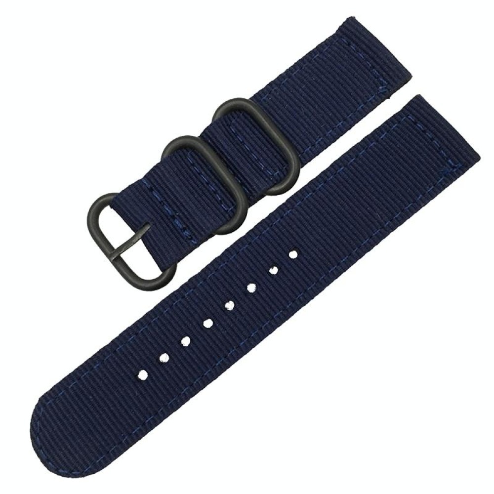 Washable Nylon Canvas Watchband, Band Width:18mm(Dark Blue with Black Ring Buckle)