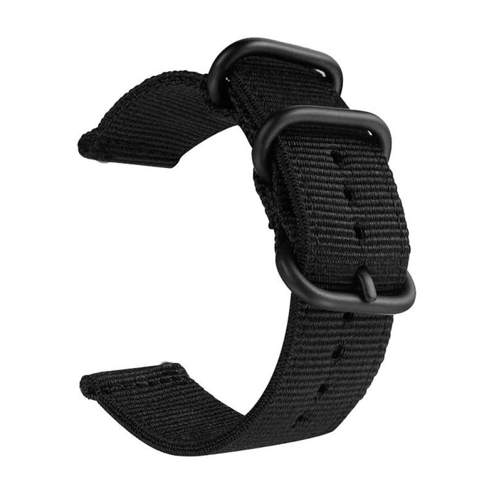 Washable Nylon Canvas Watchband, Band Width:20mm(Black with Black Ring Buckle)