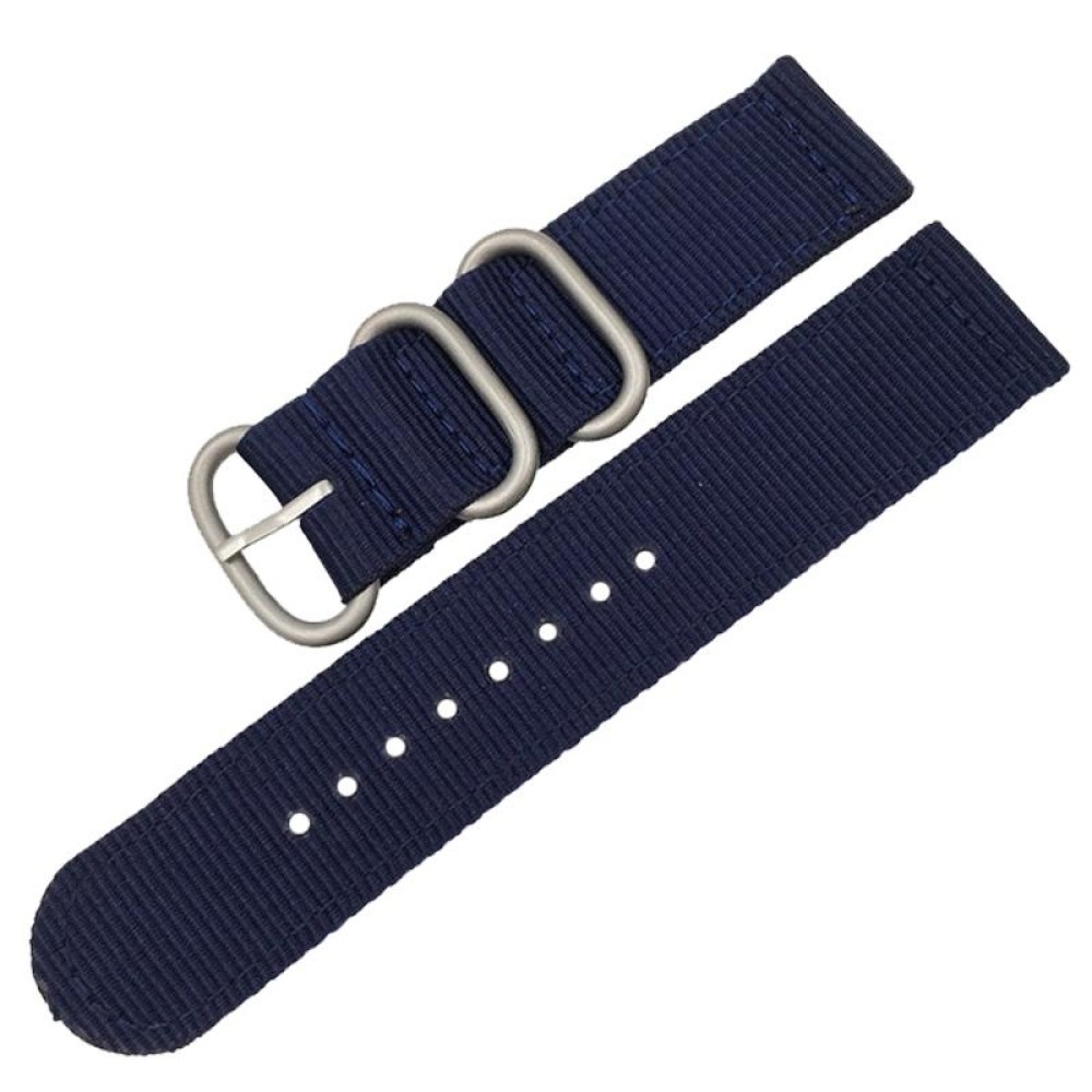 Washable Nylon Canvas Watchband, Band Width:20mm(Dark Blue with Silver Ring Buckle)
