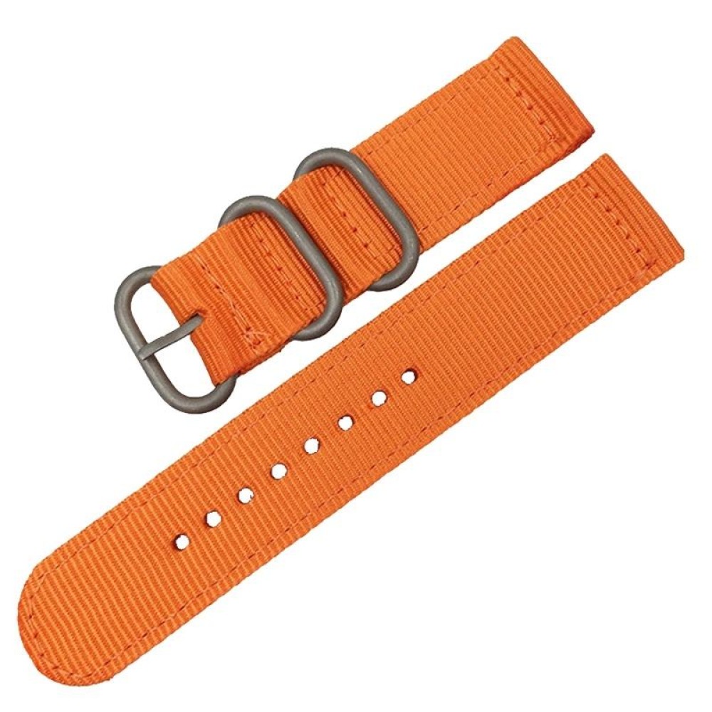Washable Nylon Canvas Watchband, Band Width:20mm(Orange with Silver Ring Buckle)