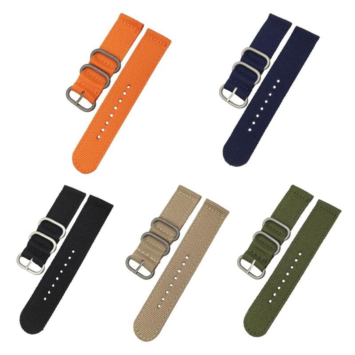 Washable Nylon Canvas Watchband, Band Width:20mm(Khaki with Silver Ring Buckle)