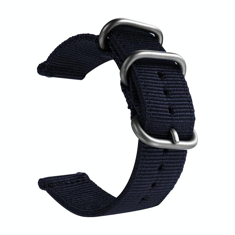 Washable Nylon Canvas Watchband, Band Width:22mm(Dark Blue with Silver Ring Buckle)