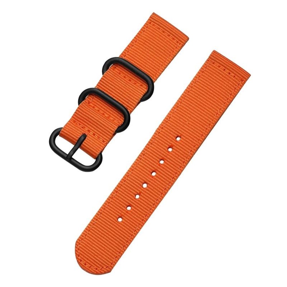 Washable Nylon Canvas Watchband, Band Width:24mm(Orange with Black Ring Buckle)