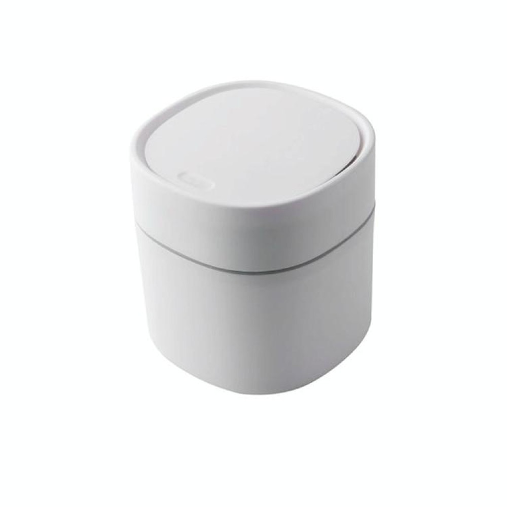 Household Mini Desktop Trash Can Covered Debris Storage Cleaning Cylinder Box, Style:Push-type(White)