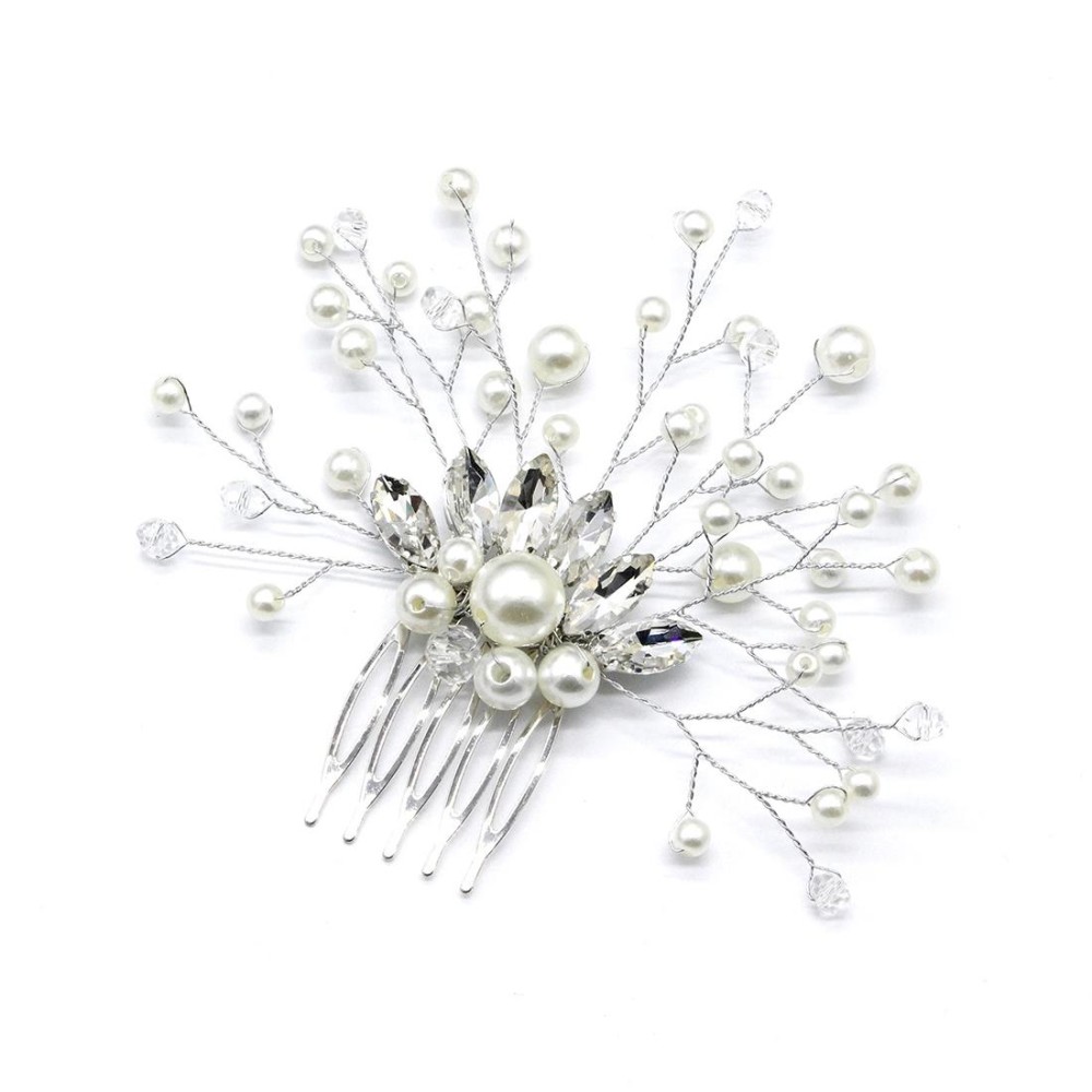Pearl Women Hair Combs Wedding Hair Accessories Hair Pin Rhinestone Tiara Bridal Clip Crystal Crown Bride Hair Jewelry(Silver)