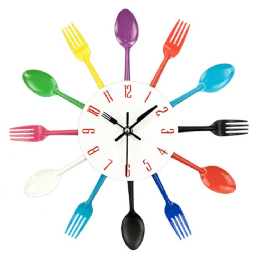 Cutlery Metal Kitchen Wall Clock Spoon Fork Creative Quartz Wall Mounted Clocks Modern Design Decorative Horloge Color