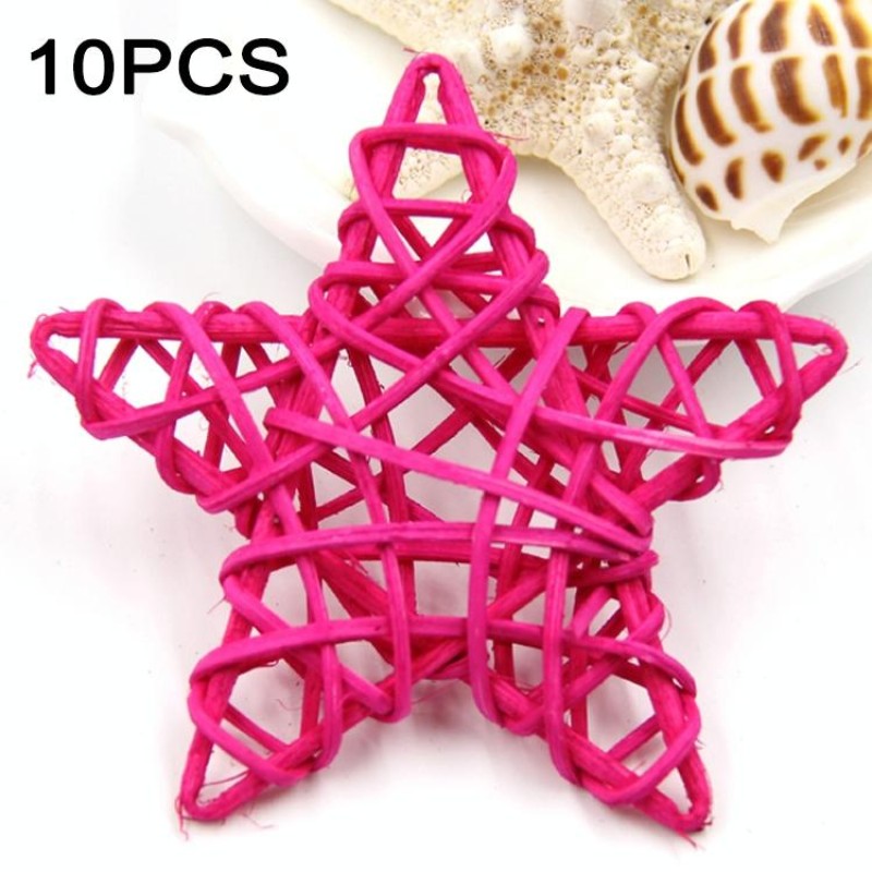 10 PCS 6cm Artificial Straw Ball DIY Decoration Rattan Stars Christmas Decor Home Ornament Supplies(Pink)
