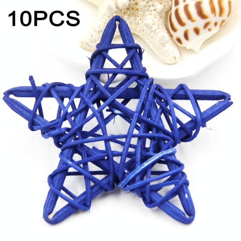 10 PCS 6cm Artificial Straw Ball DIY Decoration Rattan Stars Christmas Decor Home Ornament Supplies(Blue)