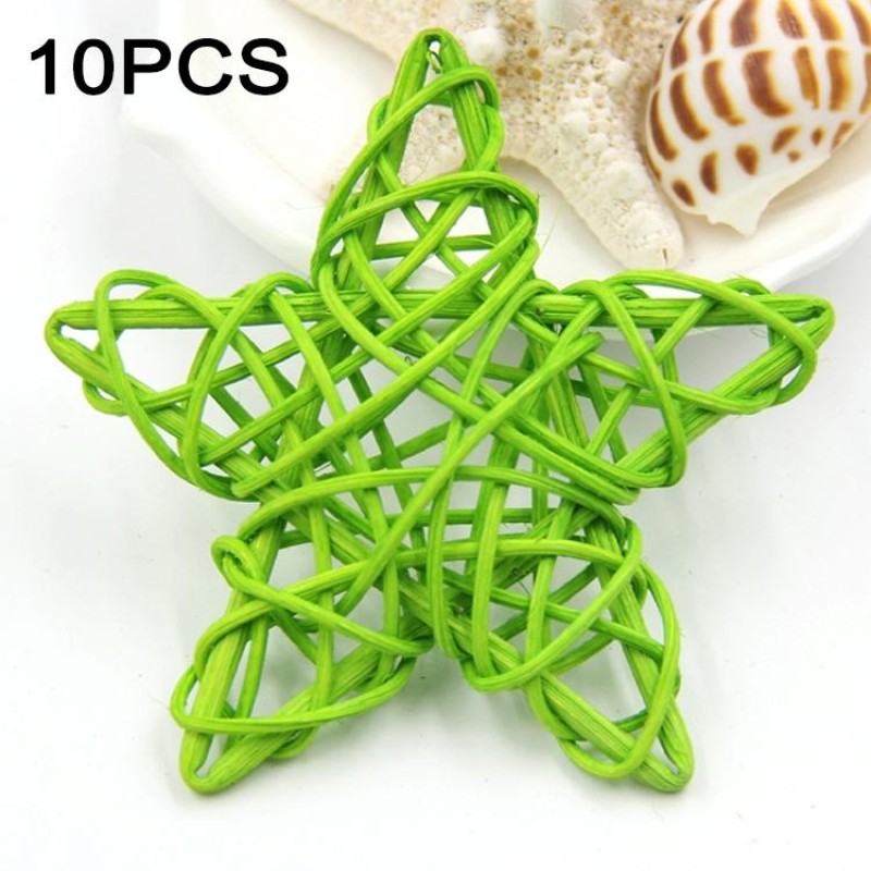 10 PCS 6cm Artificial Straw Ball DIY Decoration Rattan Stars Christmas Decor Home Ornament Supplies(Green)