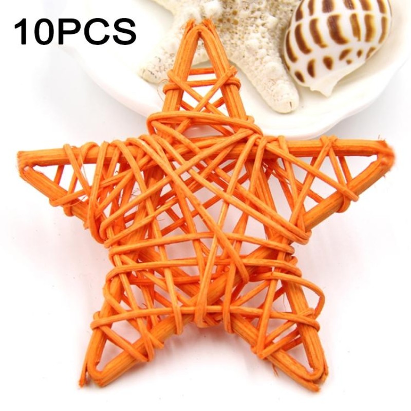 10 PCS 6cm Artificial Straw Ball DIY Decoration Rattan Stars Christmas Decor Home Ornament Supplies(Orange)