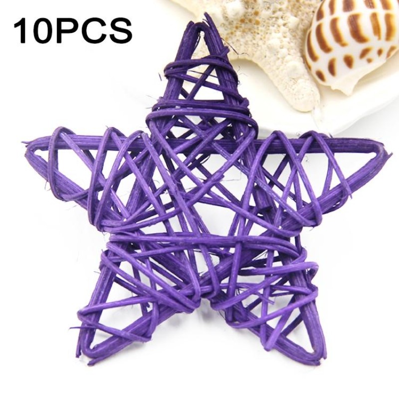 10 PCS 6cm Artificial Straw Ball DIY Decoration Rattan Stars Christmas Decor Home Ornament Supplies(Purple)