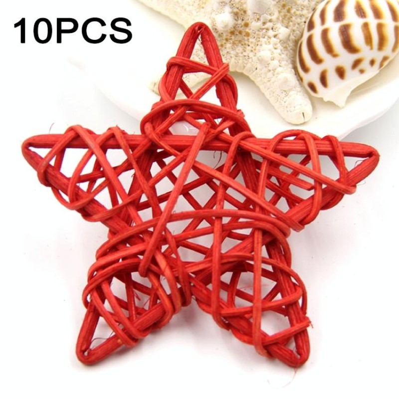 10 PCS 6cm Artificial Straw Ball DIY Decoration Rattan Stars Christmas Decor Home Ornament Supplies(Red)