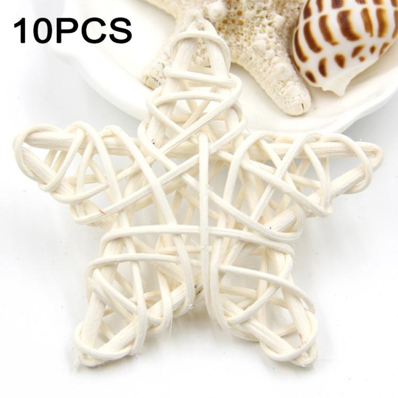10 PCS 6cm Artificial Straw Ball DIY Decoration Rattan Stars Christmas Decor Home Ornament Supplies(White)