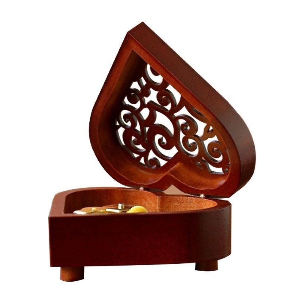 Creative Heart Shaped Vintage Wood Carved Mechanism Musical Box Wind Up Music Box Gift, Golden Movement(Spirited Away)