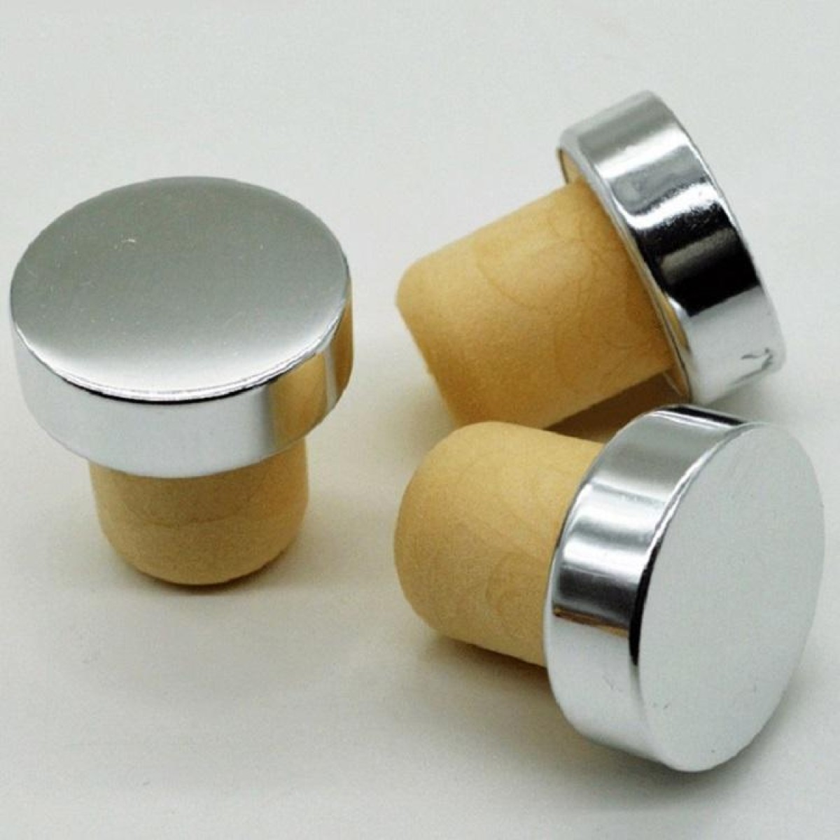 2 PCS Polymer Wine Stopper Cork Oak Stoppers with Metal Iron Cover, Color:Silver