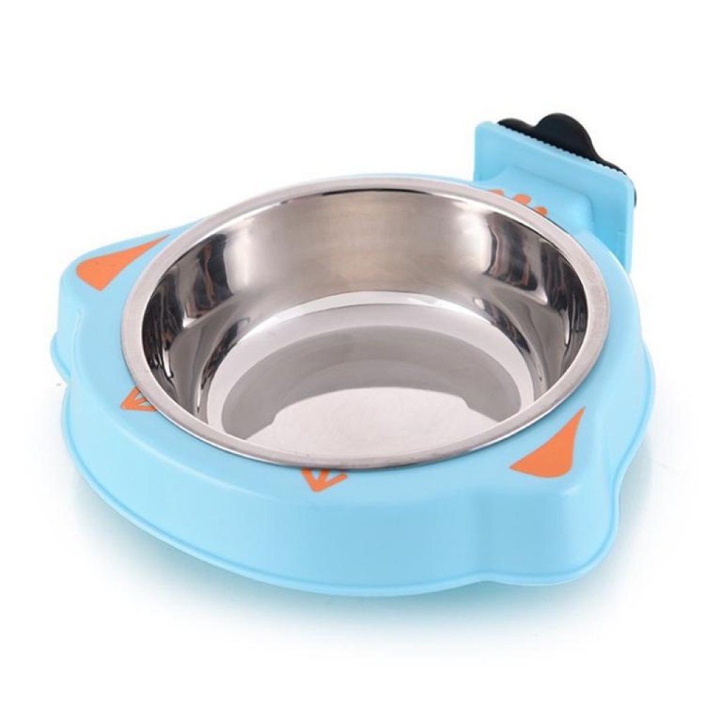 Pet Food Bowl Dog Cage Hanging Stainless Steel Fixed Bowl(Blue)