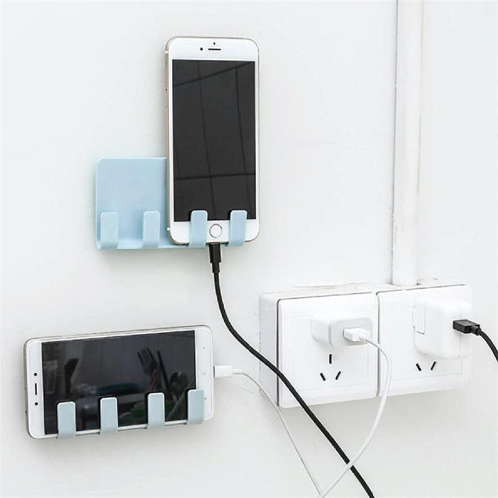 Practical Wall Sticking Phone Charging Holder Socket Strong Sticky Adhesive Sopport Rack Shelf With Hooks(Black)