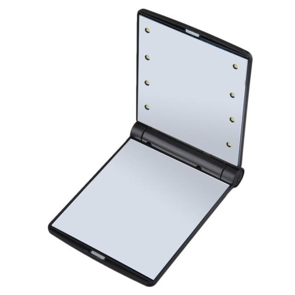 Lady Cosmetic Vanity Mirror Folding Portable Pocket  Built-in LED Lighting Bulbs(black)