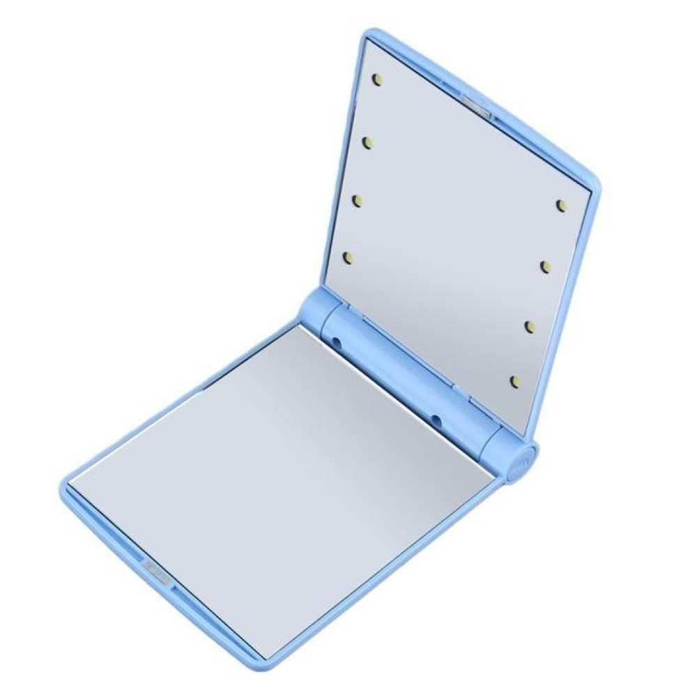 Lady Cosmetic Vanity Mirror Folding Portable Pocket  Built-in LED Lighting Bulbs(blue)