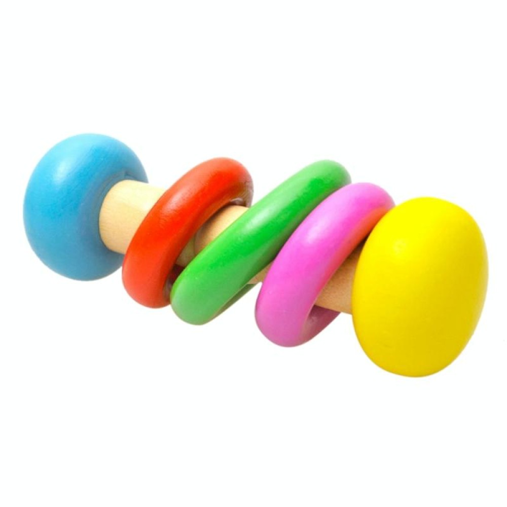 Baby Wooden Rattle Bell Toys Infant Handbell Rattles Kids Musical Instrument Educational Toy Funny Newborns Handle Bells Toys(Three rings)