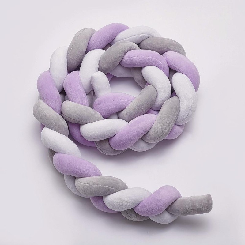 2M  Pure Color Weaving Knot for Infant Room Decor Crib Protector Newborn Baby Bed Bumper Bedding Accessories(White Grey Purple)