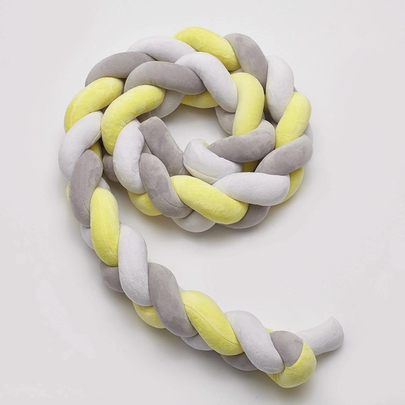 2M  Pure Color Weaving Knot for Infant Room Decor Crib Protector Newborn Baby Bed Bumper Bedding Accessories(White Grey Yellow)